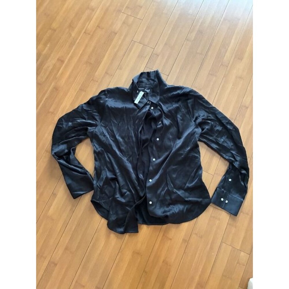 Madewell Black Satin Button Up Shirt NWT Women's 16